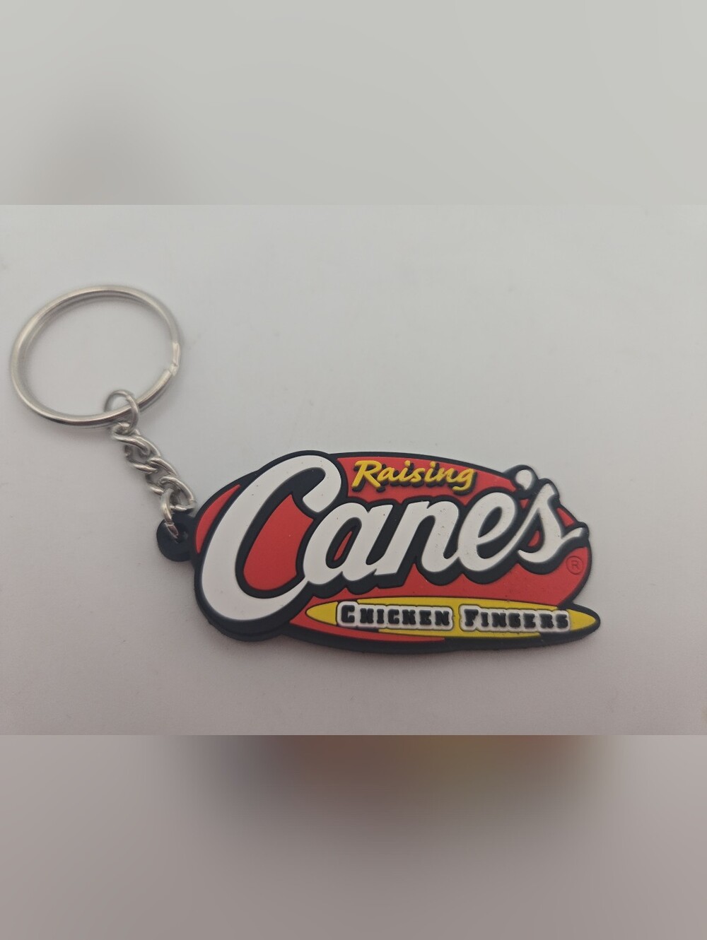 Raising Cane's Chicken Fingers Rubber Logo Keychain Restaurant Promo Key Ring